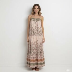 Floral Maxi Dress in Cream and Green